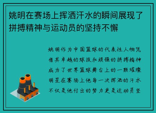 姚明在赛场上挥洒汗水的瞬间展现了拼搏精神与运动员的坚持不懈